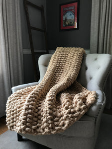 Chunky Knit Blanket | Khaki Knit Couch Throw - Hands On For Homemade
