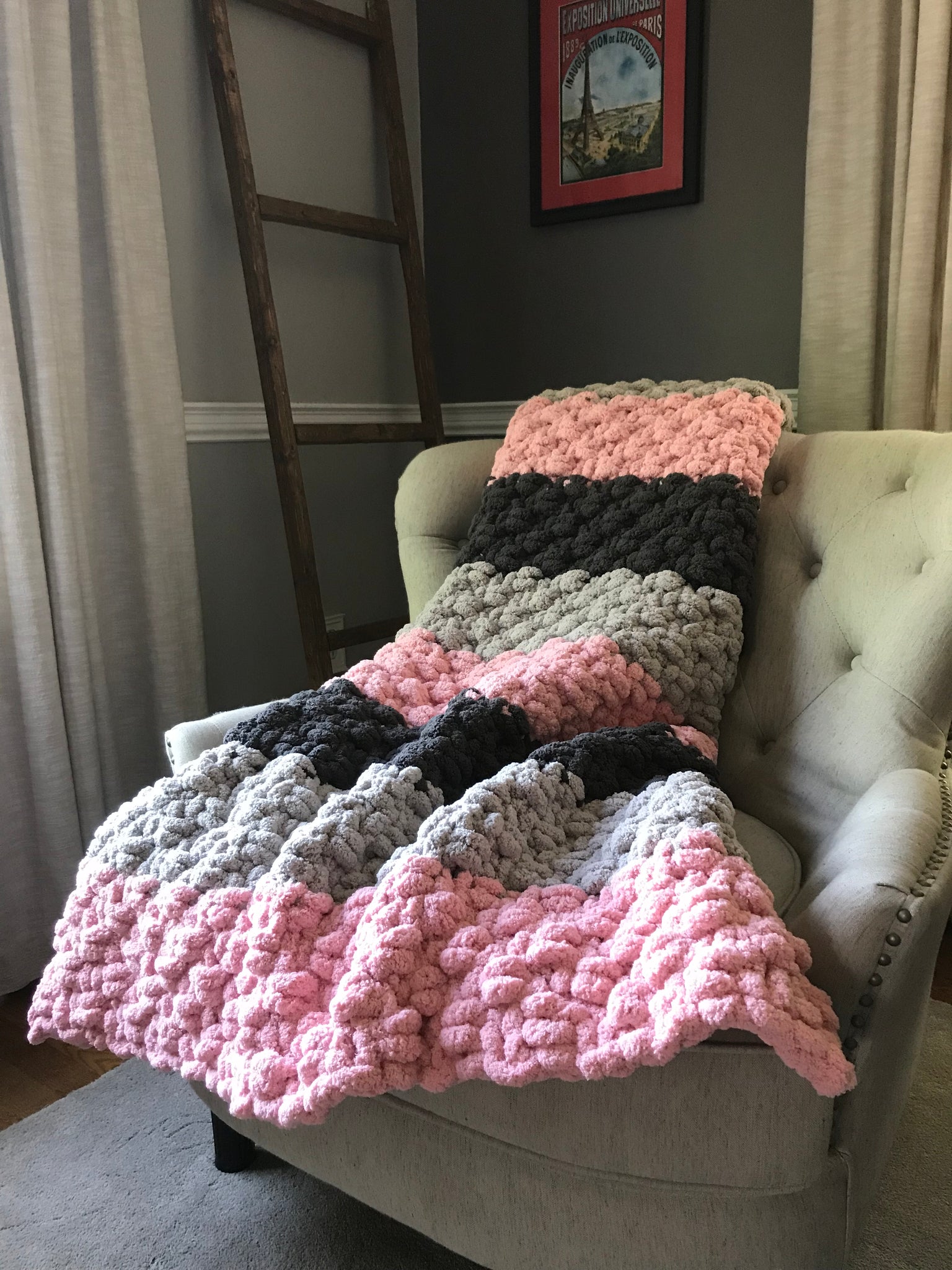 Pink and Gray Striped Throw Blanket