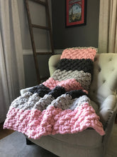 Load image into Gallery viewer, Pink and Gray Striped Throw Blanket - Hands On For Homemade
