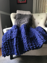 Load image into Gallery viewer, Chunky Knit Blanket | Navy and Gray Striped Throw - Hands On For Homemade