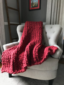 Chunky Knit Blanket | Cranberry Knit Couch Throw - Hands On For Homemade