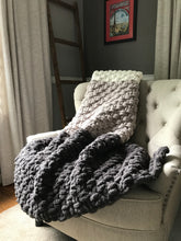 Load image into Gallery viewer, Chunky Knit Blanket | Gray and Ivory Ombré Throw - Hands On For Homemade