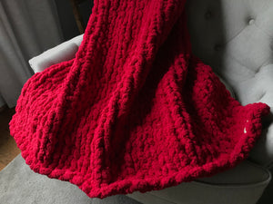 Chunky Knit Blanket | Red Knit Throw Blanket - Hands On For Homemade