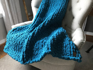 Chunky Knit Blanket | Teal Blue Couch Throw - Hands On For Homemade