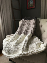 Load image into Gallery viewer, Chunky Knit Blanket | Gray and Ivory Ombré Throw - Hands On For Homemade