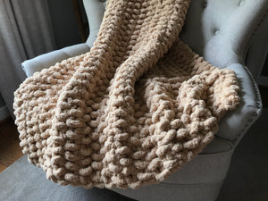 Chunky Knit Blanket | Khaki Knit Couch Throw - Hands On For Homemade