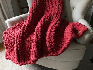 Chunky Knit Blanket | Cranberry Knit Couch Throw - Hands On For Homemade