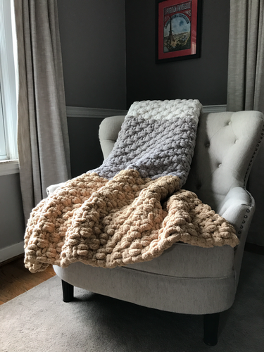 Chunky Knit Blanket | Beige Gray and Ivory Knit Throw - Hands On For Homemade