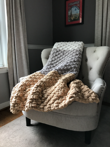 Chunky Knit Blanket | Beige Gray and Ivory Knit Throw - Hands On For Homemade
