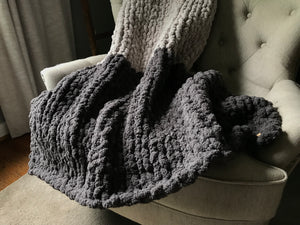 Chunky Knit Blanket | Gray and Ivory Ombré Throw - Hands On For Homemade