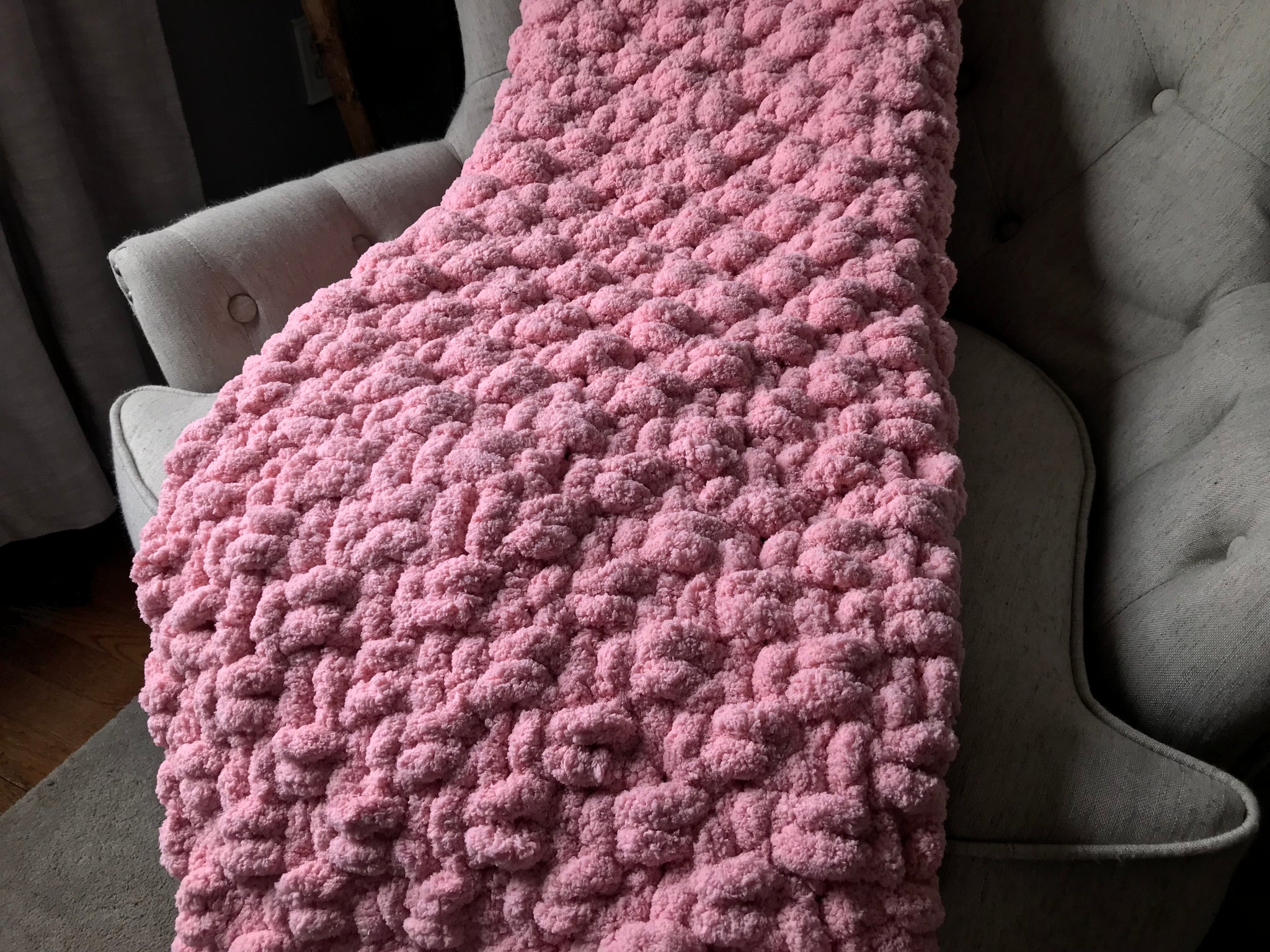 Chunky Knit Blanket Light Pink Throw Blanket