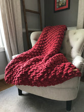 Load image into Gallery viewer, Chunky Knit Blanket | Cranberry Knit Throw Blanket - Hands On For Homemade
