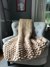 Load image into Gallery viewer, Chunky Knit Blanket | Khaki Knit Couch Throw - Hands On For Homemade