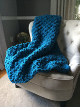 Load image into Gallery viewer, Chunky Knit Blanket | Teal Blue Knit Throw - Hands On For Homemade