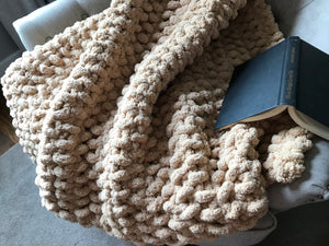 Chunky Knit Blanket | Khaki Knit Couch Throw - Hands On For Homemade