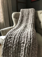 Load image into Gallery viewer, Chunky Knit Blanket: Throw+ Size | Light Gray Knit Blanket - Hands On For Homemade