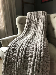Chunky Knit Blanket: Throw+ Size | Light Gray Knit Blanket - Hands On For Homemade