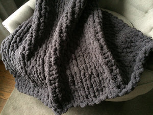 Chunky Knit Blanket | Dark Gray Knit Throw - Hands On For Homemade