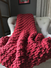 Load image into Gallery viewer, Chunky Knit Blanket | Cranberry Knit Throw Blanket - Hands On For Homemade