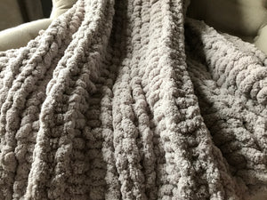Chunky Knit Blanket: Throw+ Size | Light Gray Knit Blanket - Hands On For Homemade