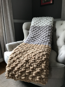 Chunky Knit Blanket | Beige Gray and Ivory Knit Throw - Hands On For Homemade