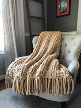 Load image into Gallery viewer, Chunky Knit Blanket | Beige Fringe Throw Blanket - Hands On For Homemade
