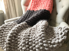 Load image into Gallery viewer, Chunky Knit Blanket | Coral and Gray Striped Throw - Hands On For Homemade