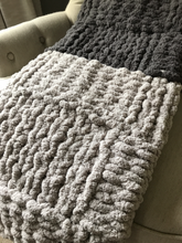 Load image into Gallery viewer, Chunky Knit Blanket | Navy and Gray Striped Throw - Hands On For Homemade