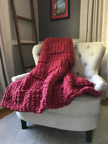 Chunky Knit Blanket | Cranberry Red Knit Throw - Hands On For Homemade