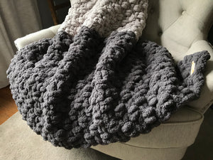 Chunky Knit Blanket | Gray and Ivory Ombré Throw - Hands On For Homemade