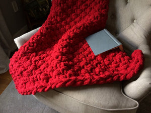 Red Blanket | Chunky Knit Blanket - Hands On For Homemade