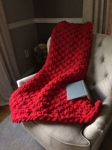 Red Blanket | Chunky Knit Blanket - Hands On For Homemade