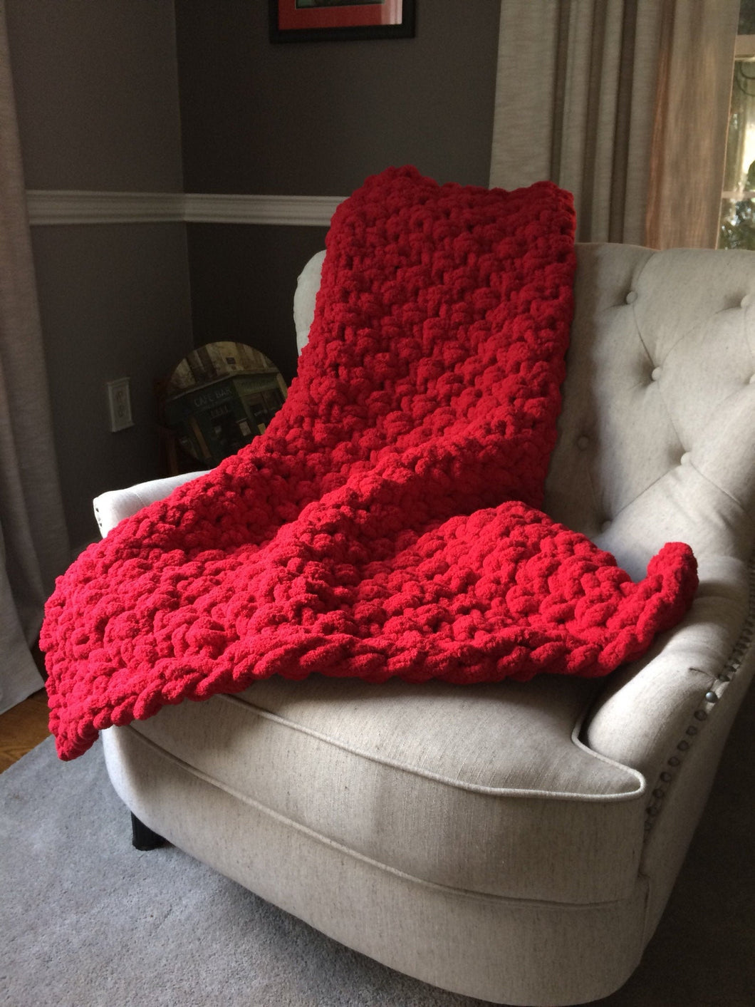 Red Blanket | Chunky Knit Blanket - Hands On For Homemade