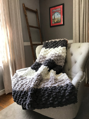 Chunky Knit Blanket | Gray and Ivory Knit Throw - Hands On For Homemade