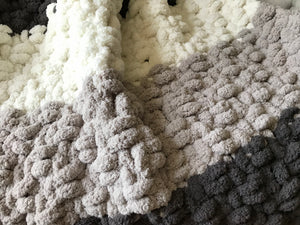 Chunky Knit Blanket | Gray and Ivory Knit Throw - Hands On For Homemade