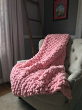 Load image into Gallery viewer, Chunky Knit Blanket | Light Pink Throw Blanket - Hands On For Homemade