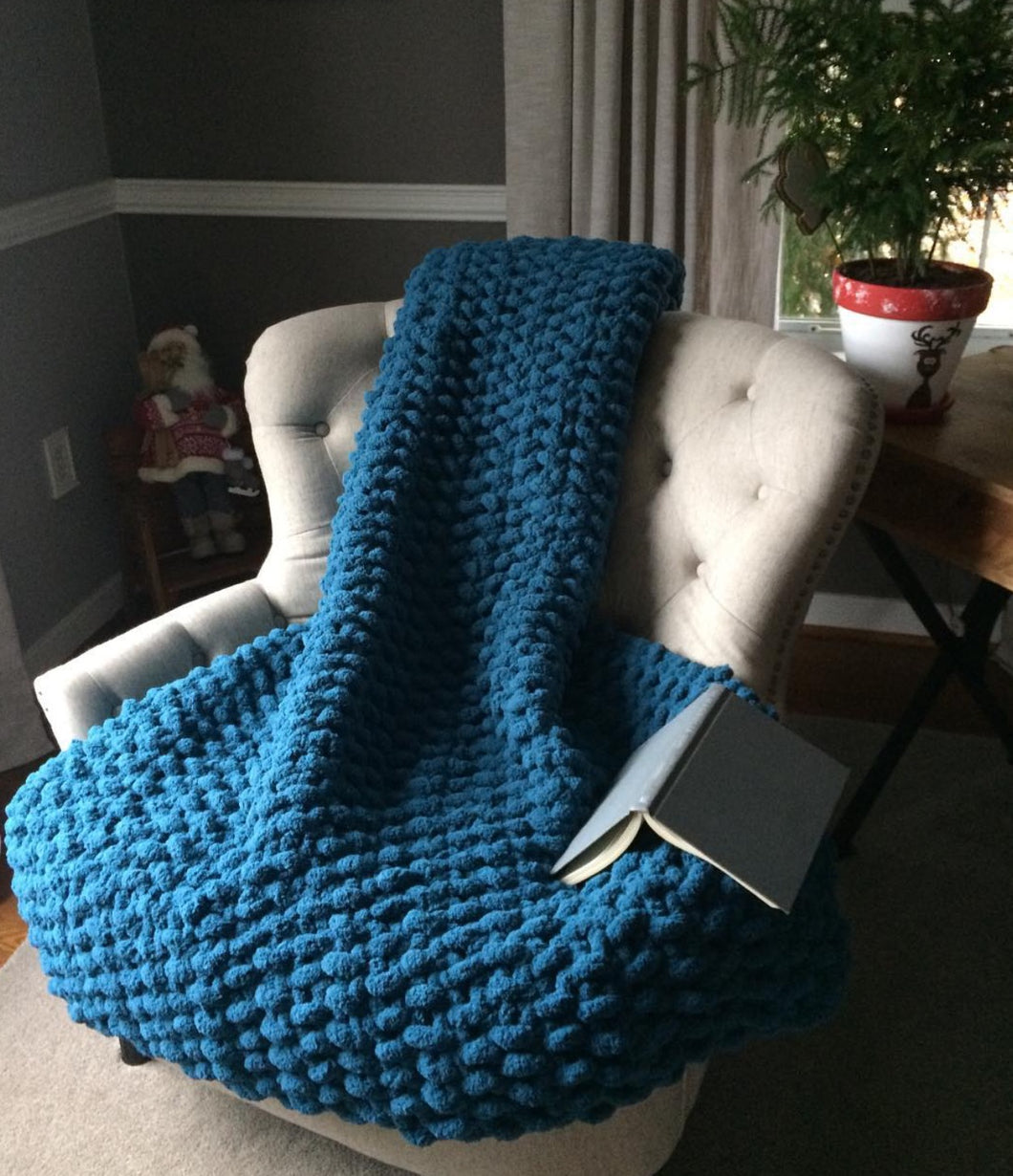 Chunky Knit Blanket | Teal Blue Knit Throw - Hands On For Homemade
