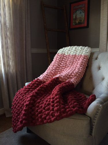 Chunky Knit Throw Blanket | Red Pink and White Knit Throw - Hands On For Homemade