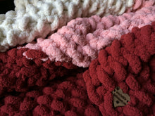 Load image into Gallery viewer, Chunky Knit Throw Blanket | Red Pink and White Knit Throw - Hands On For Homemade