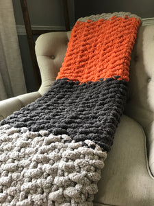 Orange and Gray Chunky Throw - Hands On For Homemade