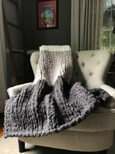 Load image into Gallery viewer, Chunky Knit Blanket | Gray and Ivory Ombré Throw - Hands On For Homemade