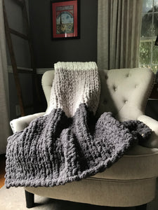 Chunky Knit Blanket | Gray and Ivory Ombré Throw - Hands On For Homemade