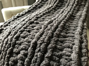 Chunky Knit Blanket: Mini Throw | Gray Knit Throw Blanket - Hands On For Homemade
