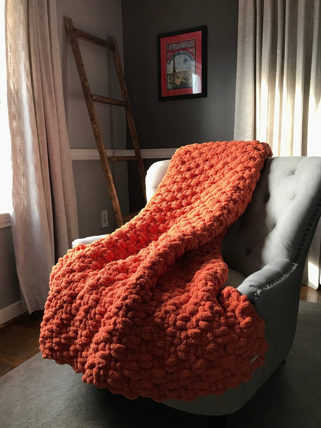 Orange Chunky Knit Blanket