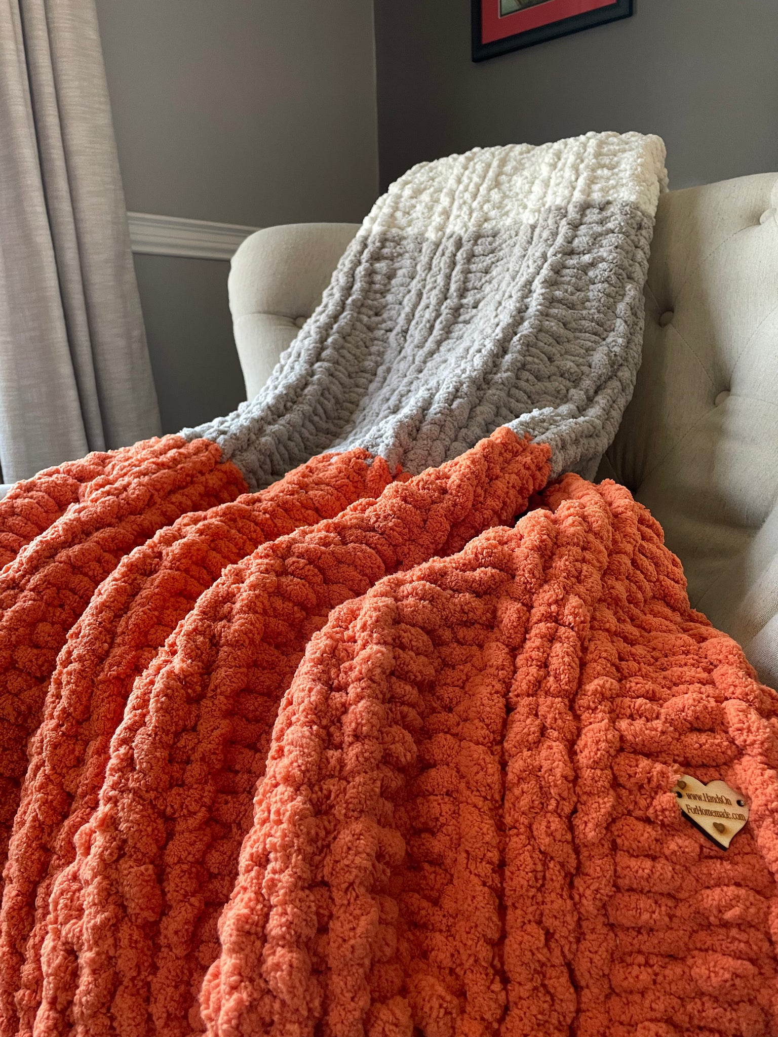 Chunky Knit Blanket  Harvest Orange, Light Gray & Ivory Throw – Hands On  For Homemade