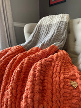 Load image into Gallery viewer, Chunky Knit Blanket | Harvest Orange, Light Gray &amp; Ivory Throw - Hands On For Homemade