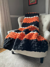 Load image into Gallery viewer, Chunky Knit Blanket | Harvest Orange &amp; Onyx Throw - Hands On For Homemade
