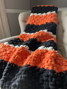 Chunky Knit Blanket | Harvest Orange & Onyx Throw - Hands On For Homemade
