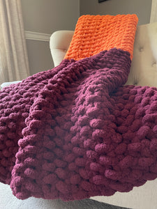 Virginia Blanket | Chunky Knit Blanket | Burgundy and Orange Throw - Hands On For Homemade