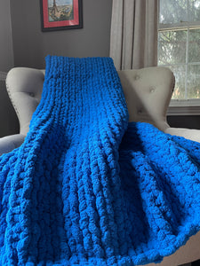 Classic Blue Blanket | Chunky Knit Chenille Throw - Hands On For Homemade